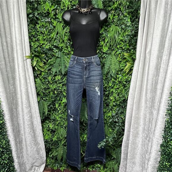 Y2K CELLO Jeans Women 9 Blue‎ Denim Bell Bottom Flared Distressed 2714 - Picture 2 of 9